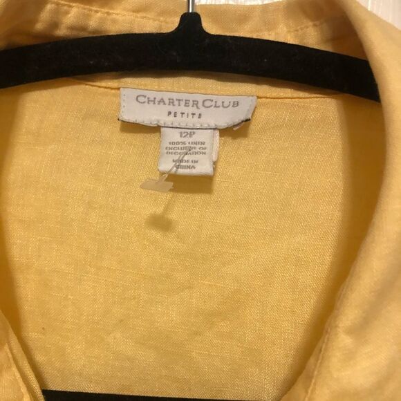 Charter Club women’s yellow linen shirt size 12P - Picture 3 of 7